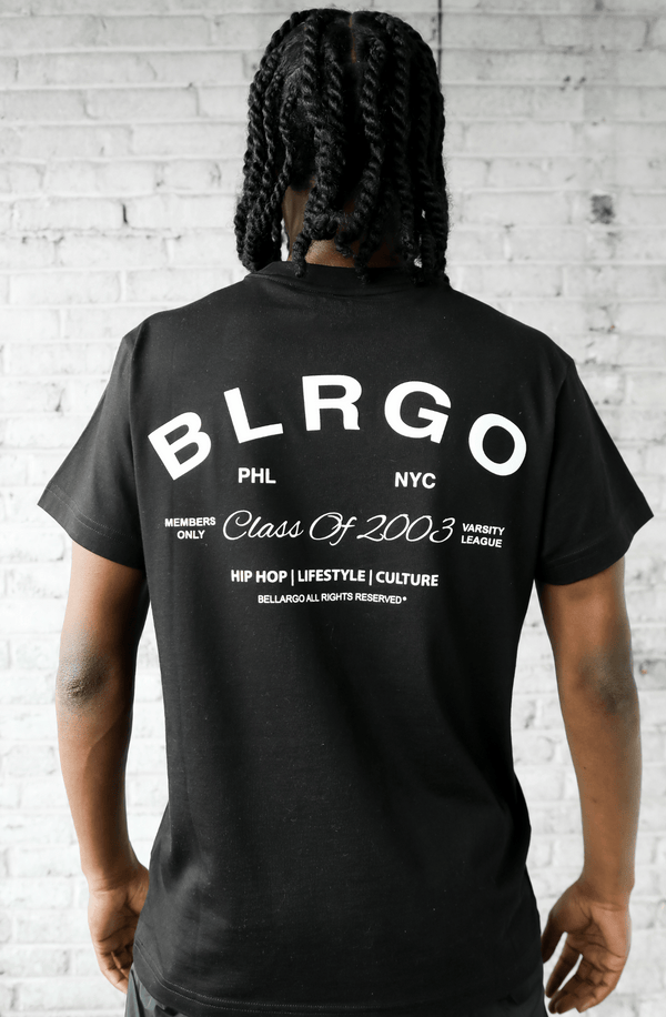 Back View of BLRGO Alumni SUPIMA® Cotton T-shirt in Black, featuring understated elegance and superior craftsmanship