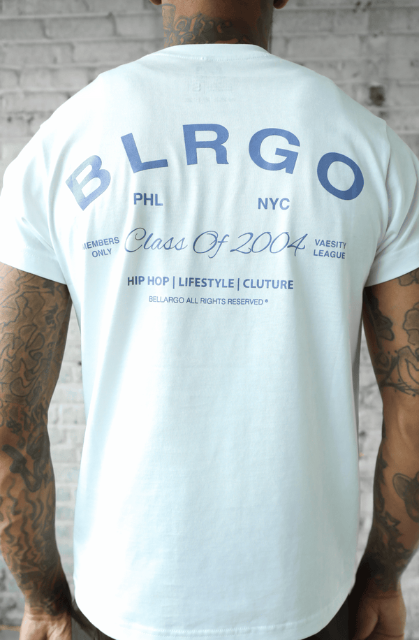 Back View of BLRGO Alumni SUPIMA® Cotton T-shirt in Snow White, a symbol of Bellargo's commitment to excellence