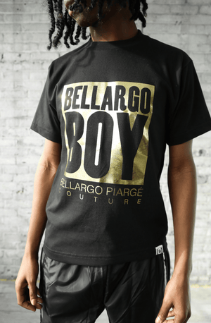 Close-up of Bellargo Boy Metallic Gold T-shirt, highlighting intricate metallic details