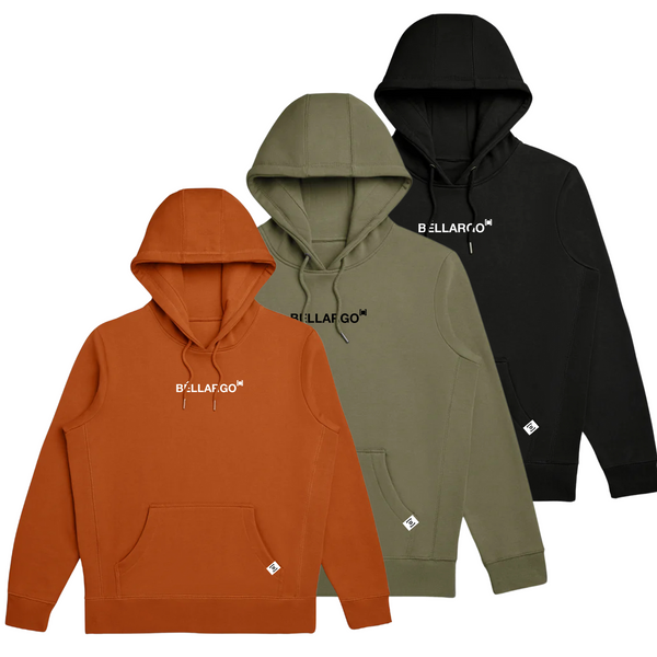 Signature Organic Fleece Hoodies in Black, Military Green, and Clay Orange - Timeless, Quality, and Versatile Streetwear Styles for Every Wardrobe.