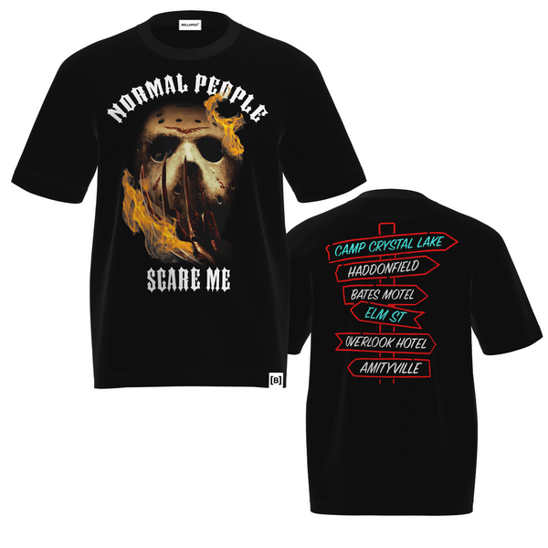 Freddy vs Jason Heavyweight T-shirt: Explore the iconic graphic with a multi-view of the front and back – part of the exclusive Scary Hours Collection.