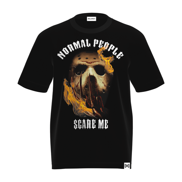 Front view of Freddy vs Jason Heavyweight T-shirt, showcasing bold graphics and relaxed fit from the limited-edition Scary Hours Collection.